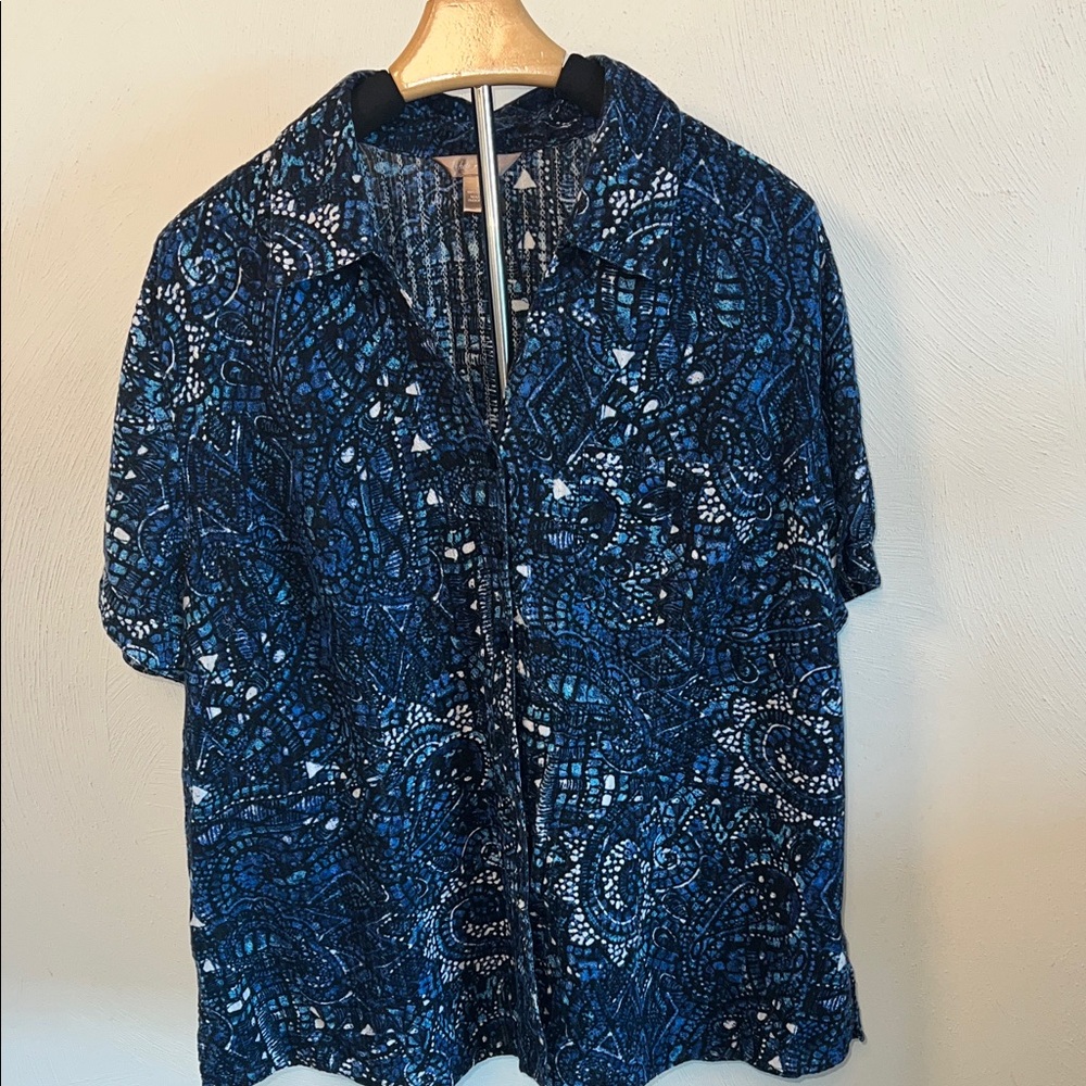 White Stag Blue and Black Patterned Blouse